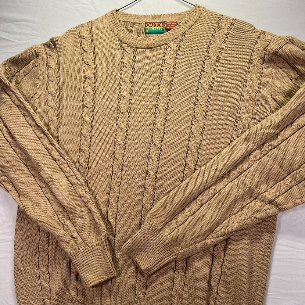 Vintage Grandpa Sweater Mens XL Brown Cable Knit Cotton Oakton Cabincore Cottage